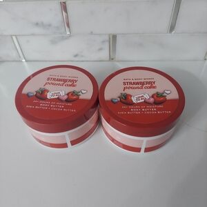 Strawberry pound cake body butters by bath and body works.